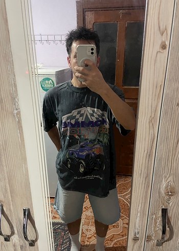 Erkek Antrasit Baskılı Denim Tişört - Görsel 2