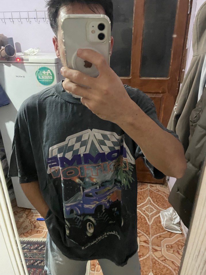 Erkek Antrasit Baskılı Denim Tişört - Görsel 3