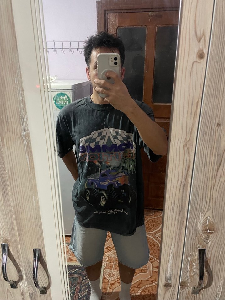 Erkek Antrasit Baskılı Denim Tişört - Görsel 2