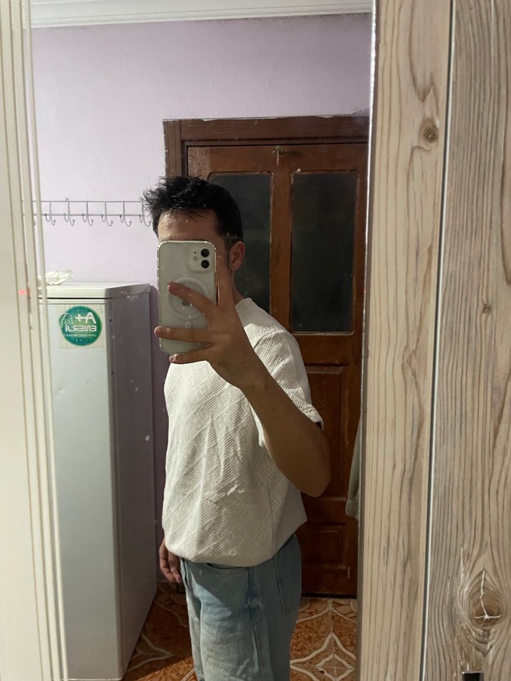 Erkek Beyaz Denim Kısa Kollu Tişört - Görsel 3