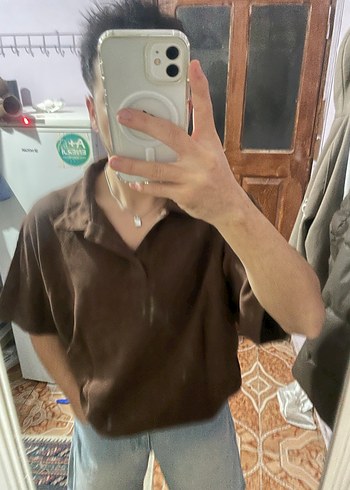 Erkek Kahverengi Denim Kısa Kollu tişört - Görsel 4