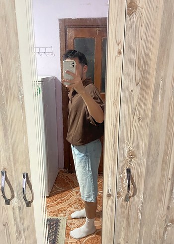 Erkek Kahverengi Denim Kısa Kollu tişört - Görsel 3