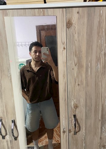 Erkek Kahverengi Denim Kısa Kollu tişört - Görsel 2