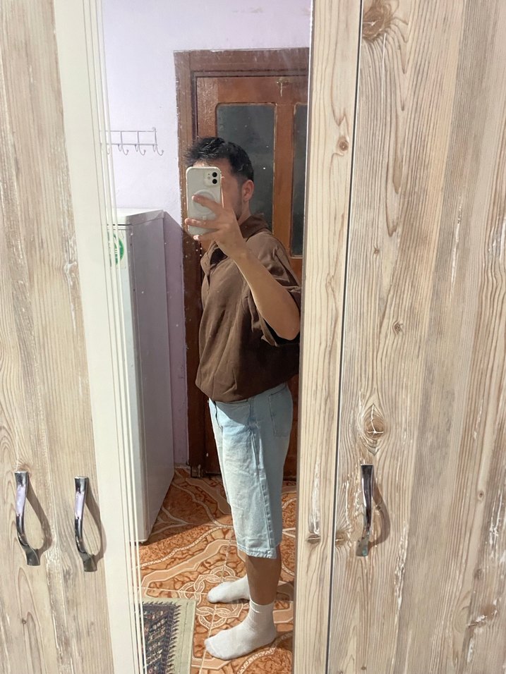 Erkek Kahverengi Denim Kısa Kollu tişört - Görsel 3