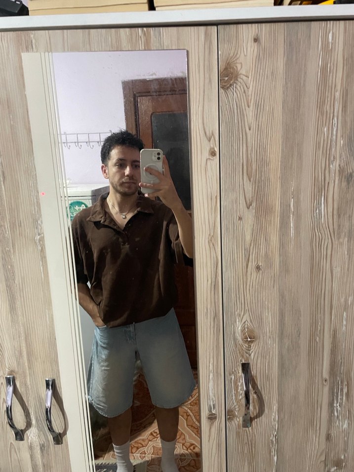 Erkek Kahverengi Denim Kısa Kollu tişört - Görsel 2