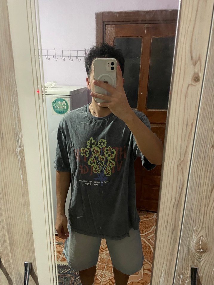 Gri Baskılı Erkek Tişört Pamuklu - Görsel 3