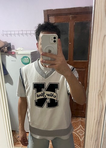 Erkek Gri Beyaz Bağlamalı tişört - Görsel 5