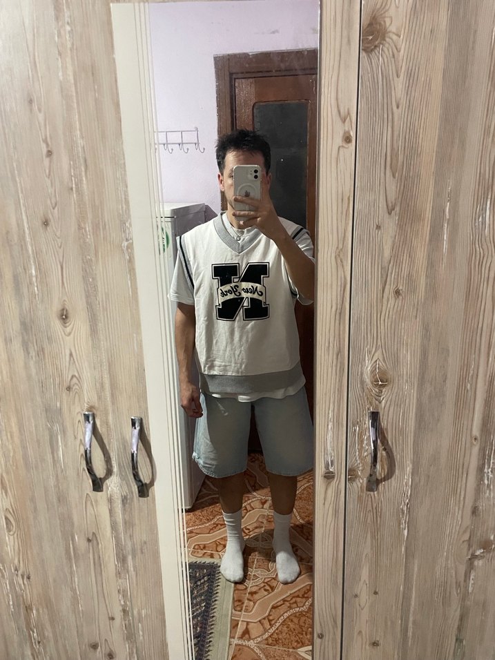 Erkek Gri Beyaz Bağlamalı tişört - Görsel 2