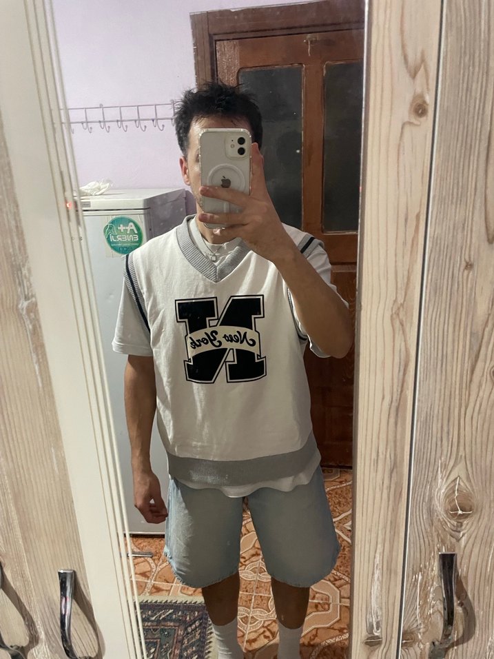 Erkek Gri Beyaz Bağlamalı tişört - Görsel 3