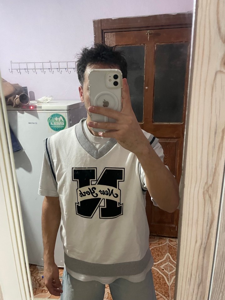 Erkek Gri Beyaz Bağlamalı tişört - Görsel 5