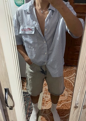 Uzun kot şort - Görsel 3