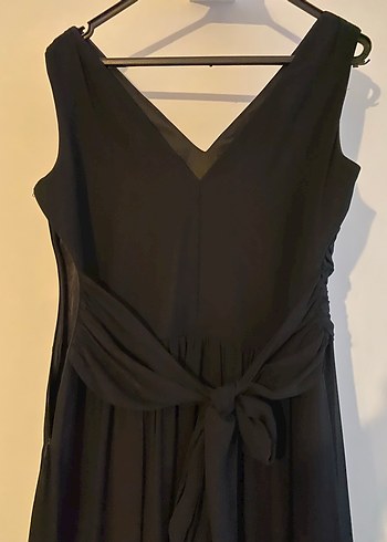 Drapeli Siyah V Yaka Uzun Abiye Elbise - Görsel 3