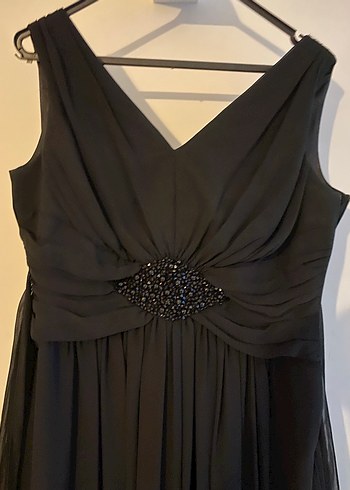 Drapeli Siyah V Yaka Uzun Abiye Elbise - Görsel 2