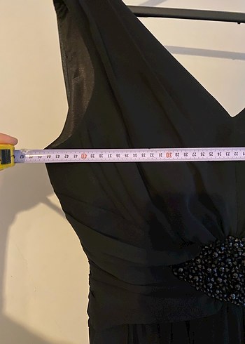 Drapeli Siyah V Yaka Uzun Abiye Elbise - Görsel 5