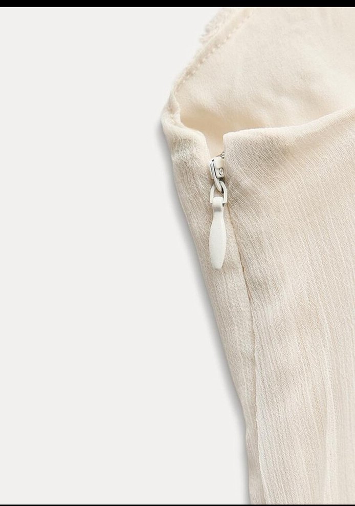 Beyaz V Yaka Askılı Midi Keten Elbise - Görsel 5