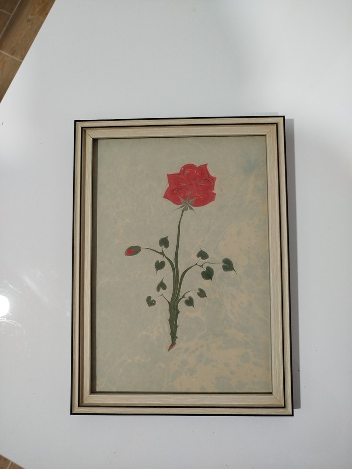 Kırmızı Gül Ebru Sanatı Tablo - Görsel 2