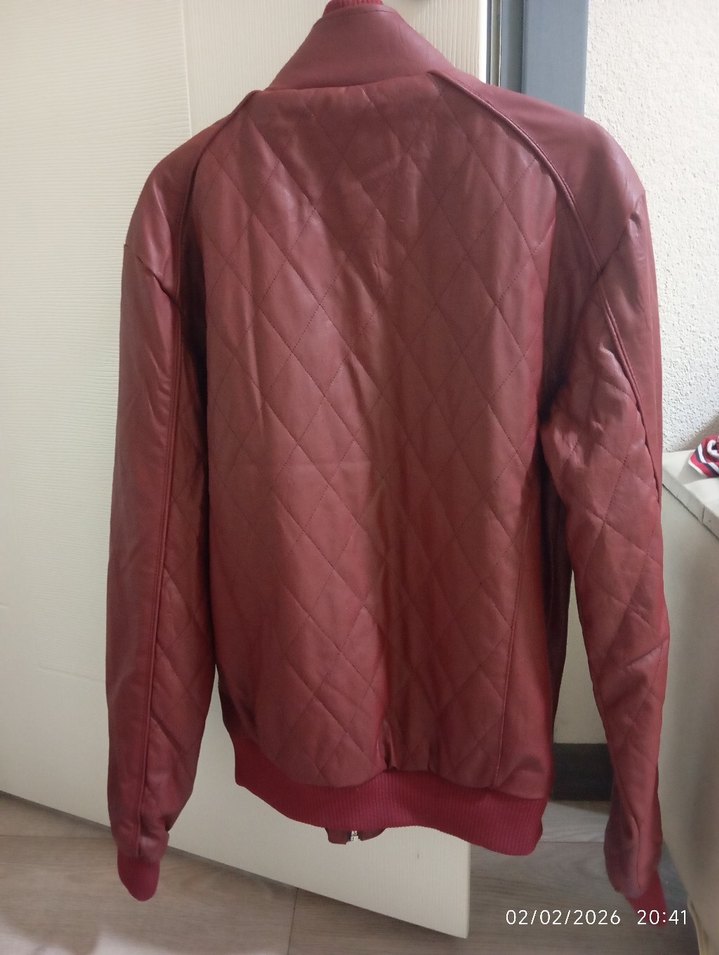 Bordo Deri Fermuarlı Biker Ceket - Görsel 2