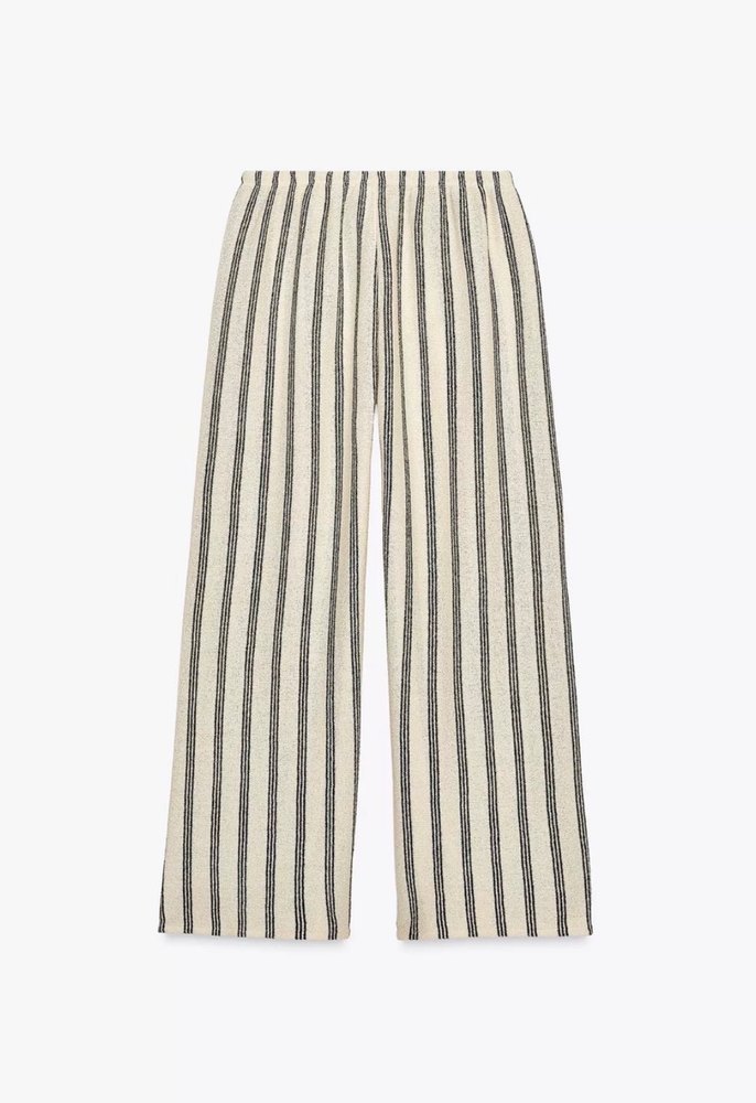 Beyaz Gri Çizgili Kadın Pamuklu Pantolon - Görsel 2