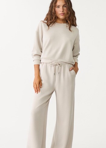 Bej Gri Kadın Bol Kesim Midi Kumaş Pantolon - Görsel 3