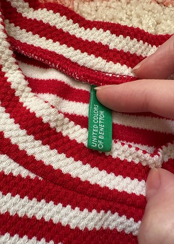 Benetton Kırmızı Çizgili Triko Kadın Kazak
