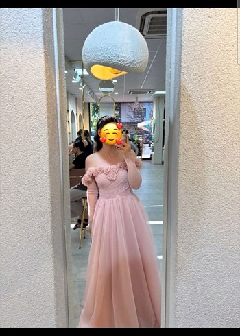 diğer Beden Pudra Pembe Straplez Uzun Kollu Nişan Elbisesi