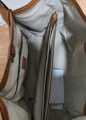 Bej Deri Kadın Çanta - Kemer Detaylı - Görsel 6