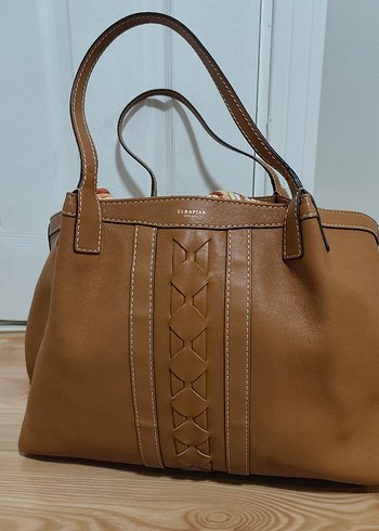 Bej Deri Kadın Çanta - Kemer Detaylı - Görsel 5