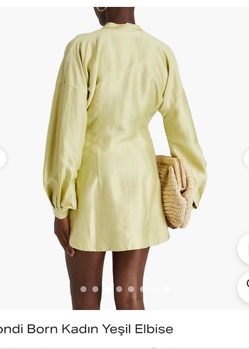 Sarı Keten Uzun Kollu Mini Elbise - Görsel 2
