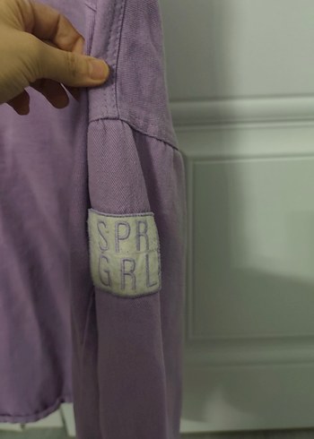 Mor Düğmeli Salaş Kadın Kot Gömlek - Görsel 3