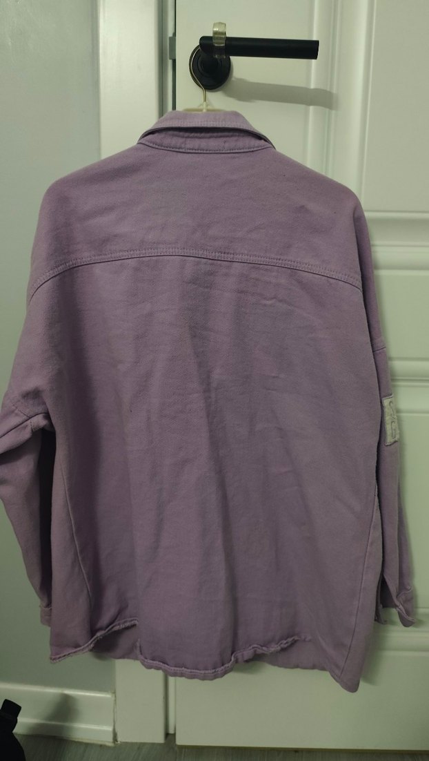 Mor Düğmeli Salaş Kadın Kot Gömlek - Görsel 2