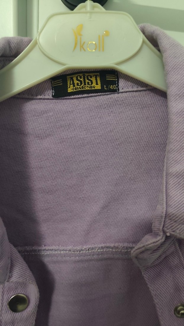 Mor Düğmeli Salaş Kadın Kot Gömlek - Görsel 4