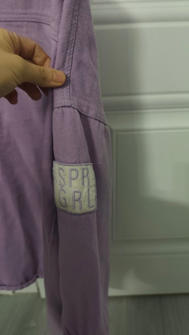 Mor Düğmeli Salaş Kadın Kot Gömlek - Görsel 3