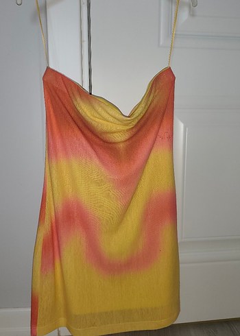 Sarı Straplez Midi Mini Elbise - Görsel 4