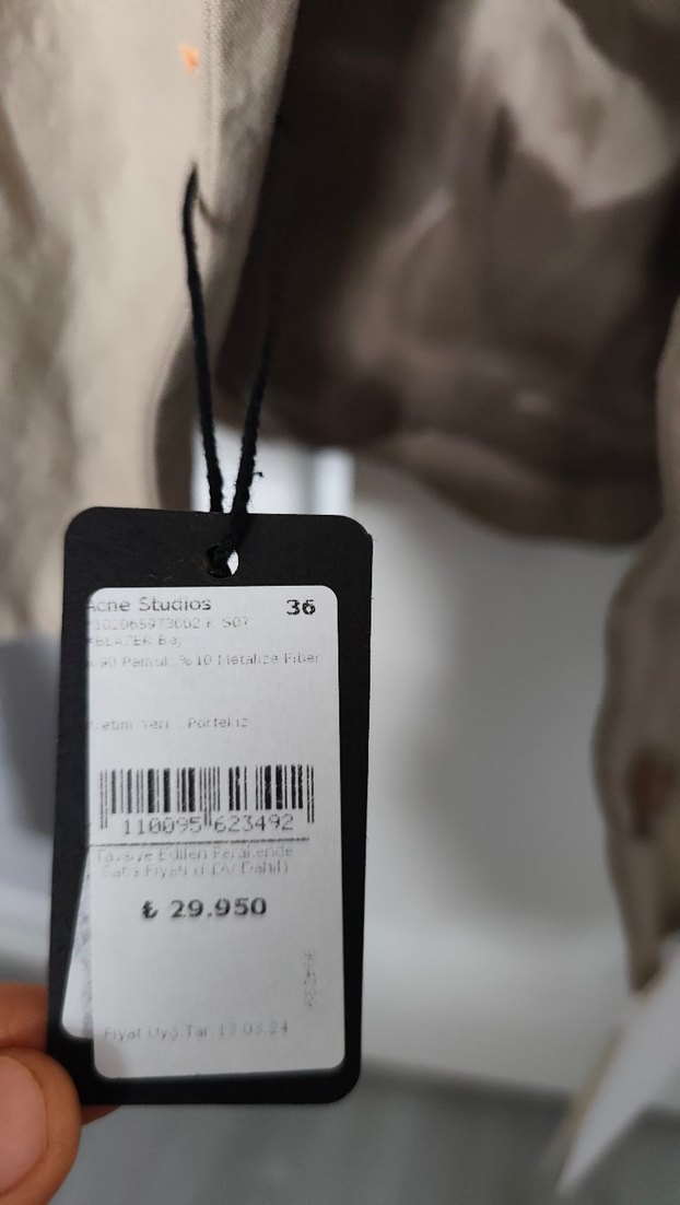 Bej Keten Mini Blazer Düğmeli - Görsel 2