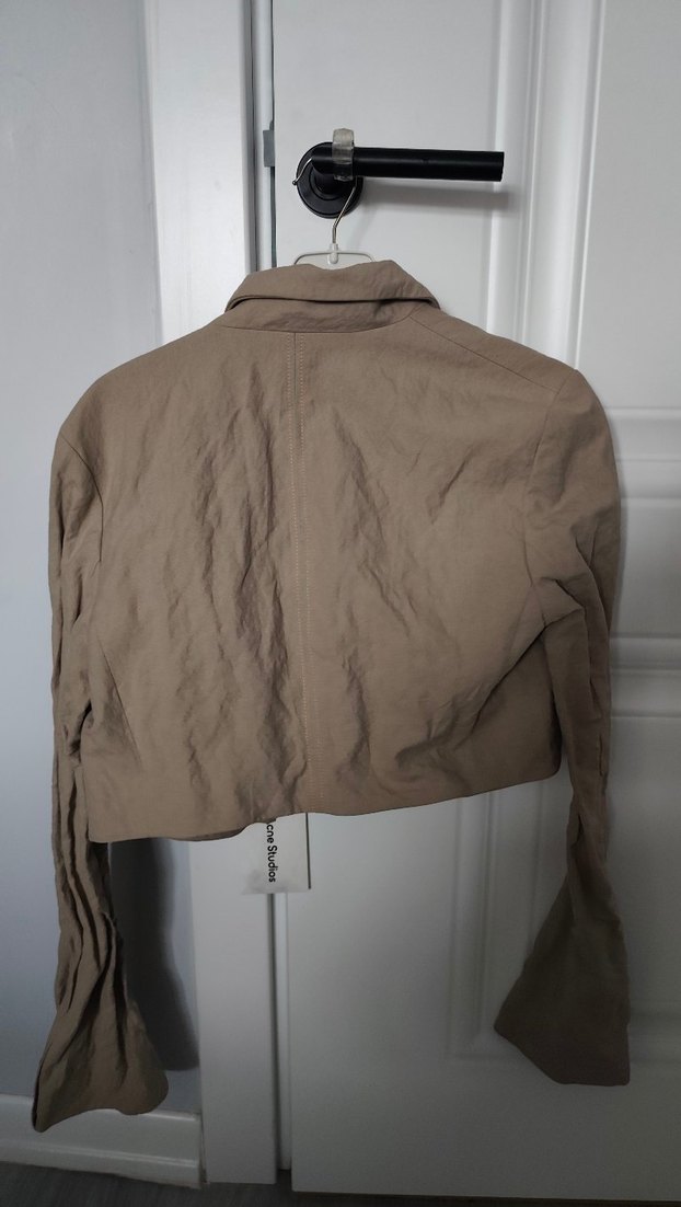 Bej Keten Mini Blazer Düğmeli - Görsel 4