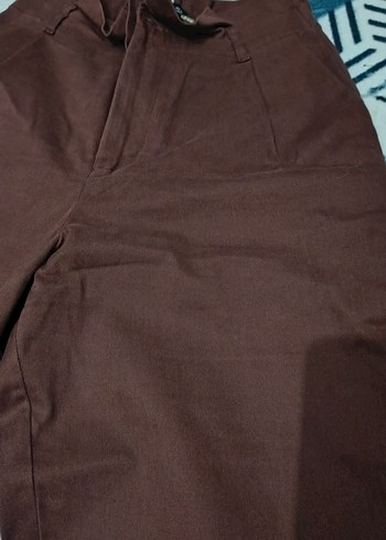Zara Düğmeli Kahverengi Kadın Keten Pantolon