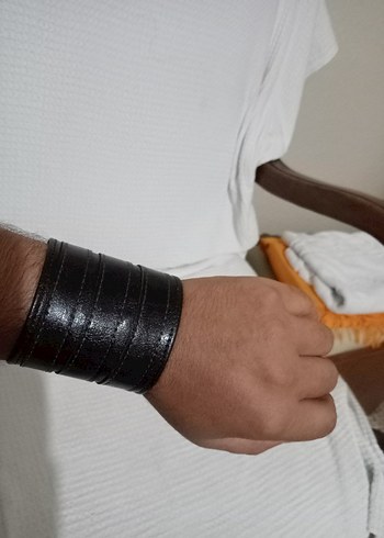 Siyah Gri Minimalist Erkek Biker Bileklik - Görsel 4