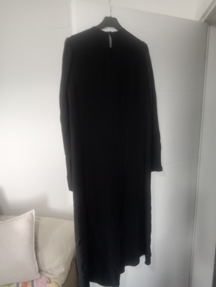 Uzun Siyah Drapeli Kadın Elbise - Görsel 4