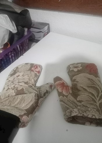 Çiçek Desenli Fırın Eldiveni, Kahverengi - Görsel 4