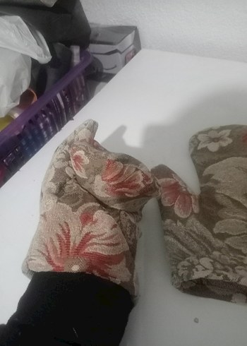 Çiçek Desenli Fırın Eldiveni, Kahverengi - Görsel 5