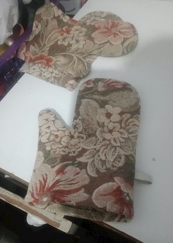 Çiçek Desenli Fırın Eldiveni, Kahverengi - Görsel 2