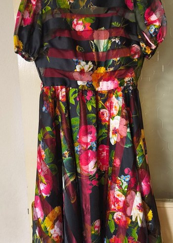 Çiçek Desenli prenses Midi Elbise - Görsel 2