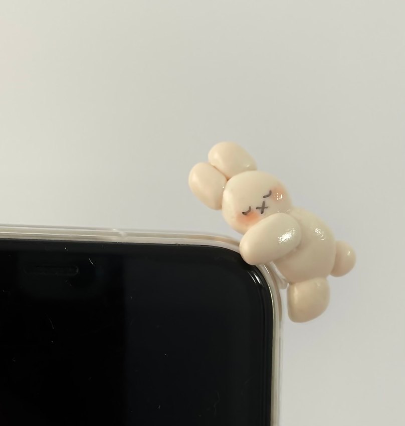 minik beyaz tavşan telefon aksesuarı - Görsel 3
