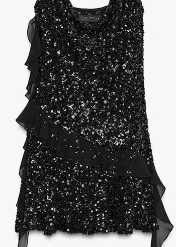 Zara kısa pullu fırfırlı elbise - Görsel 2