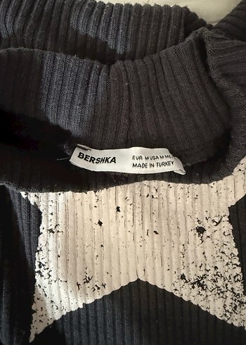Bershka Gri Baskılı Balıkçı Yaka Triko Kazak