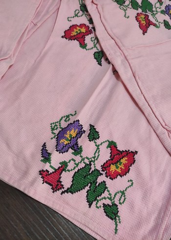 Pembe kanaviçe Nakışli minder - Görsel 2