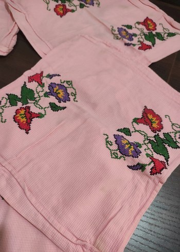 Pembe kanaviçe Nakışli minder - Görsel 4