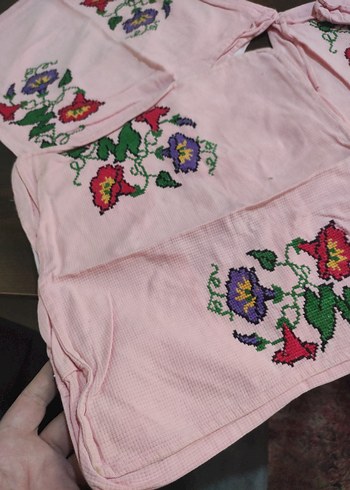 Pembe kanaviçe Nakışli minder - Görsel 3