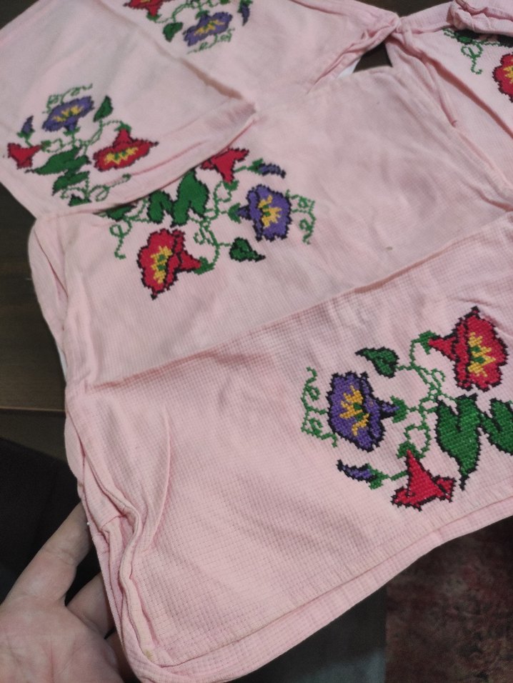 Pembe kanaviçe  Nakışli minder - Görsel 3