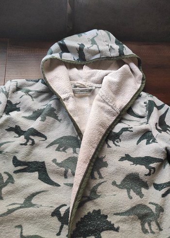 Kapüşonlu Erkek Çocuk Gri Desenli Bornoz - Görsel 5